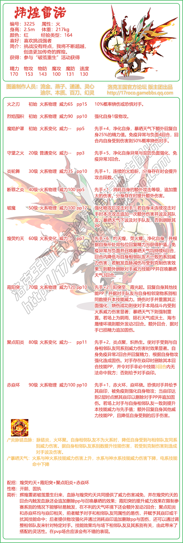 洛克王国炜煌雷诺配招表分享